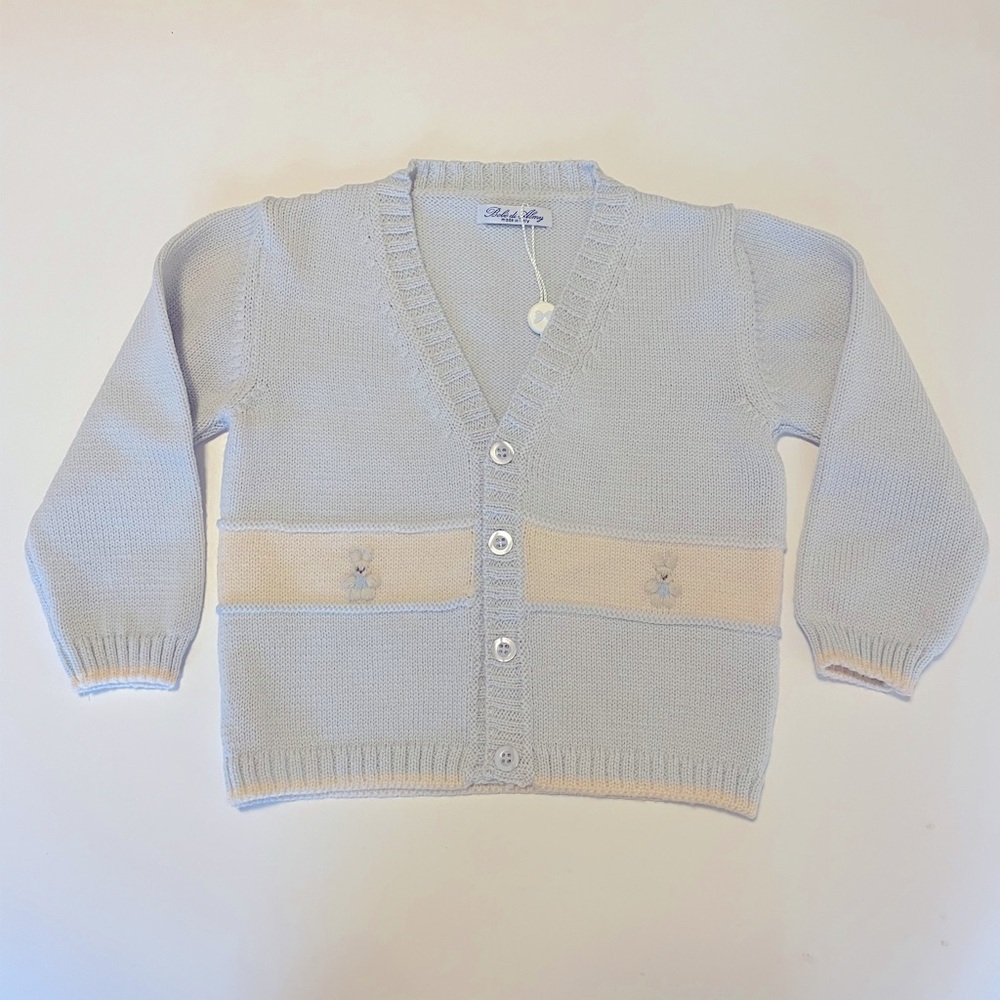 Light Blue Cardigan with Bunnies. Bebe di Almy. Made in Italy